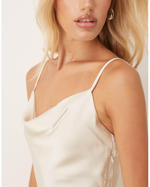 Vila White Satin Cowl Neck Cami Maxi Dress