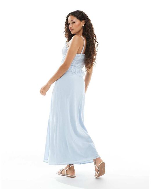 Miss Selfridge Blue Cheesecloth Corset Dress With Ribbon Trims