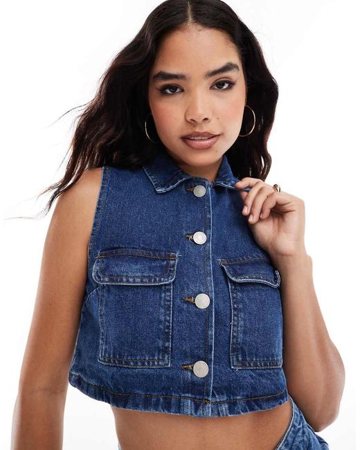 Cropped denim waistcoat hotsell