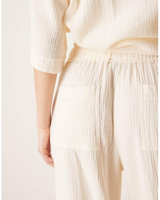 ASOS Natural Cheesecloth Pull On Trousers With Raw Edge Detail Co-ord