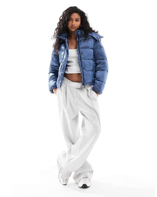 Calvin Klein Blue Shiny Satin Puffer Jacket