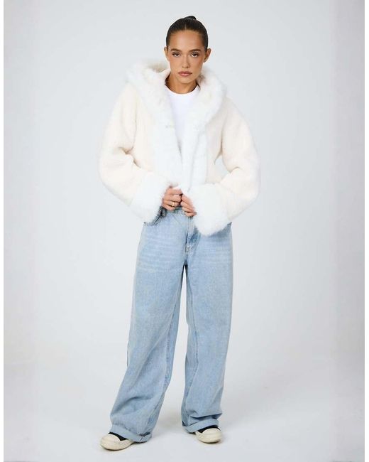 Aria Cove Gray Faux Fur Trim Boucle Hooded Jacket