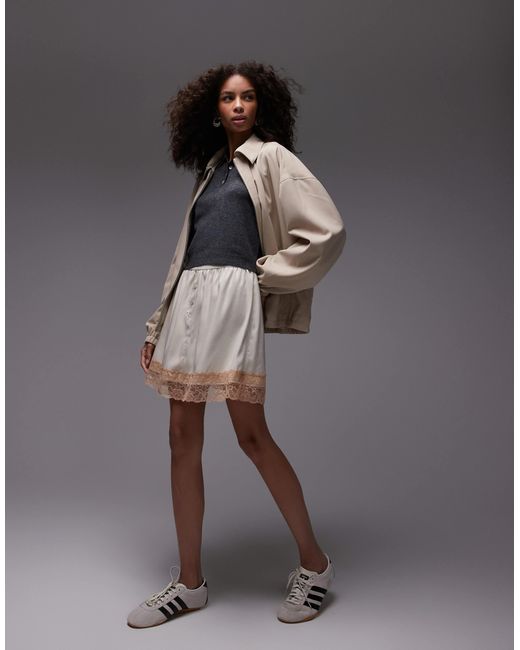 TOPSHOP Gray Satin Lace Petticoat Mini Skirt