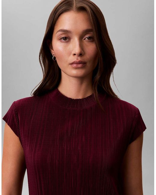Calvin Klein Red Plisse Midi Dress