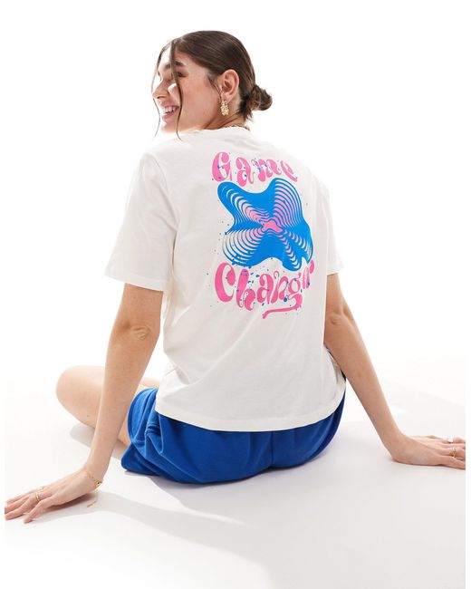 T-shirt coupe carrée à imprimé game changer dans le dos ONLY en coloris Blue