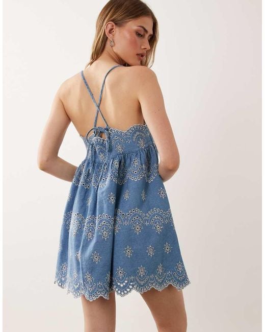 ASOS Blue Soft Denim Embroidery Cami Mini Dress