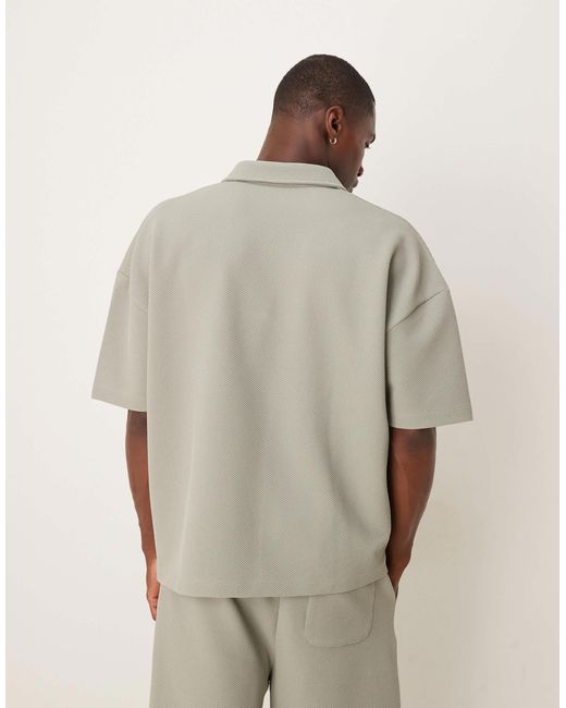 Polo ultra épais coupe carrée oversize à épaules tombantes et broderie sur la poitrine et short - kaki texturé ASOS pour homme en coloris Brown