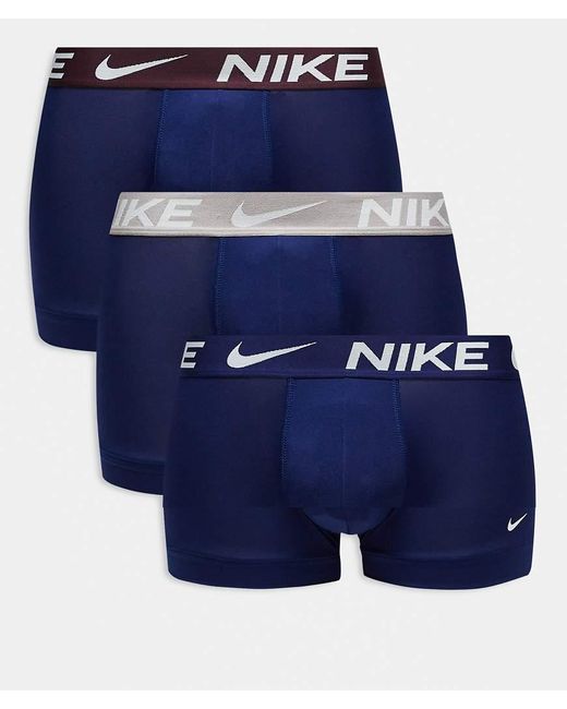 Nike Blue Dri-Fit Essential Microfibre 3 Pack Trunks for men