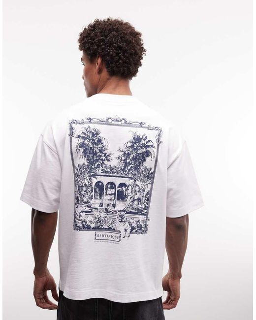 ASOS White Circular Design Collection Super Heavyweight Oversized T-shirt With Scenic Back Print for men