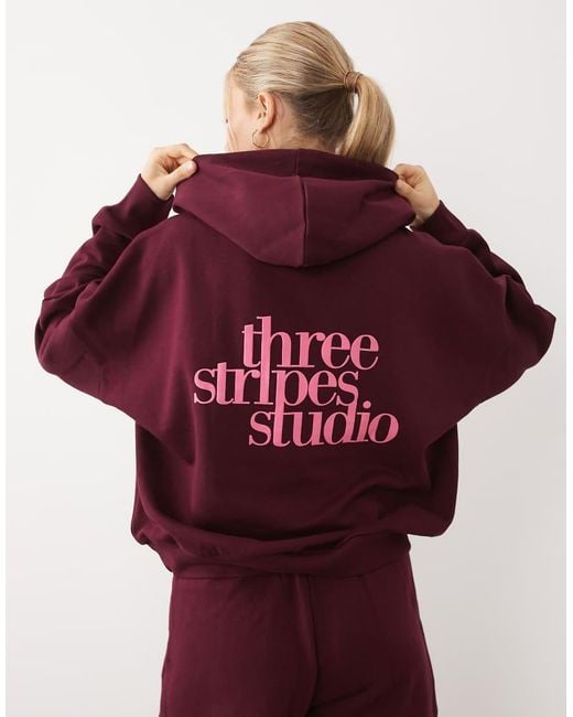 Adidas Originals Red Adidas Sportswear Three Stripes Studios Hoodie