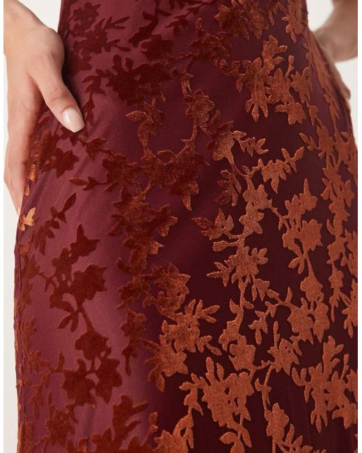 Maya Red Floral Velvet V Neck Midaxi Dress