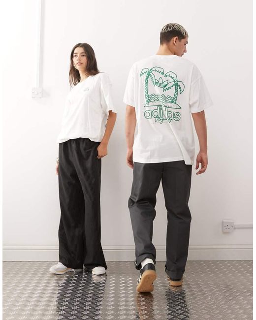 Adidas Originals Natural T-shirt With Palm Tree Back Graphic for men