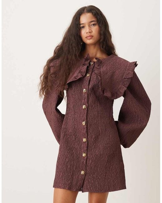 Ghospell Purple Oversized Collar Mini Dress