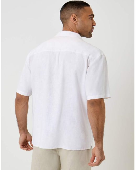 Threadbare White Relaxed Fit Linen Blend Short Sleeve Shirt for men