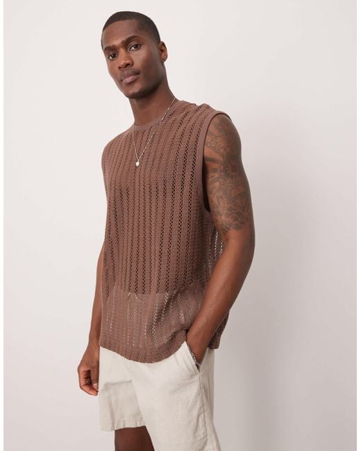 Débardeur oversize coupe carrée en maille crochetée ASOS pour homme en coloris Brown
