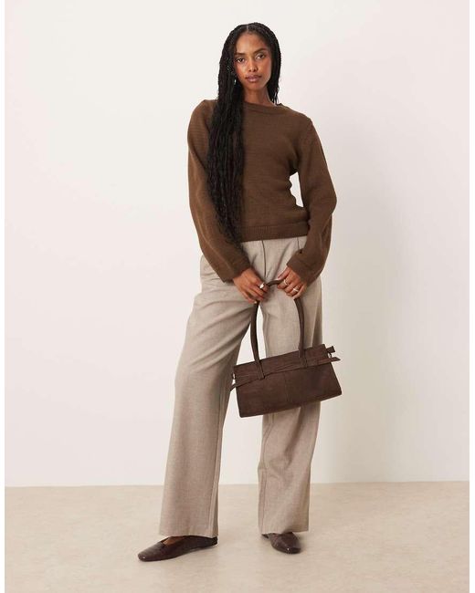 ASOS Brown Knitted Crew Neck Jumper With Tie Waist