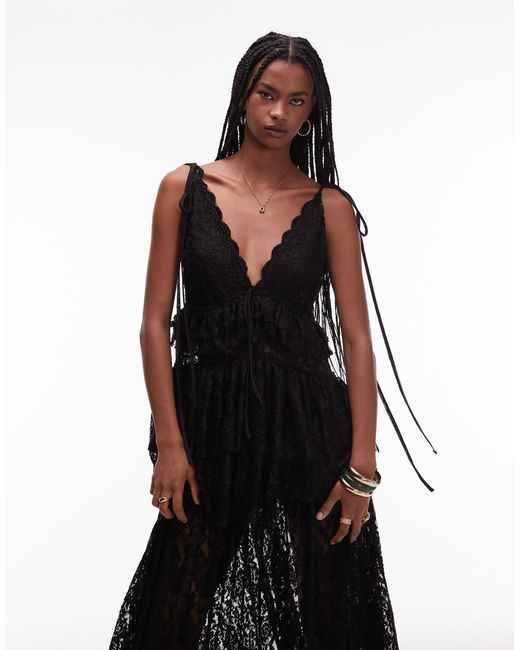 ASOS Lace Frill Volume Maxi Dress in Black | Lyst