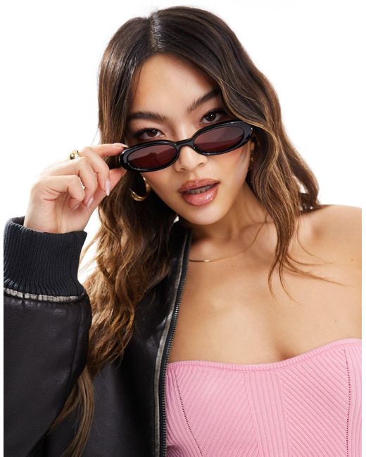 X asos - outta love - occhiali da sole ovali neri con lenti rosa di Le Specs in Brown
