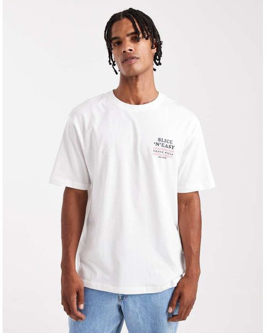 T-Shirt Comoda Bianca Con Stampa "Slice N Easy" Sul Retro di Only & Sons in White da Uomo