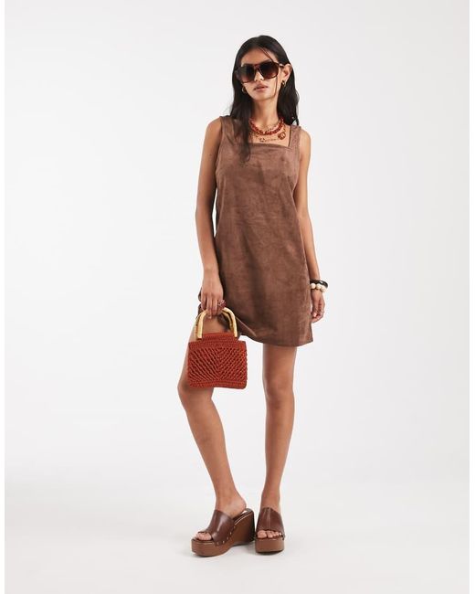 Vero Moda White Square Neck Faux Suede Mini Dress