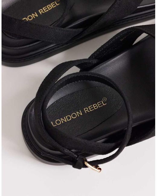 London Rebel Blue Anya Thong Sandals With Ankle Strap And Buckle Detail