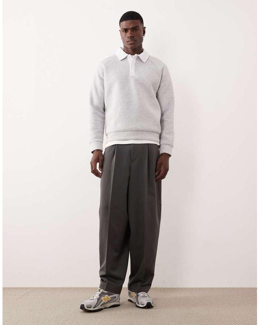 ASOS White Heavyweight Polo Sweatshirt With Contrast Collar for men