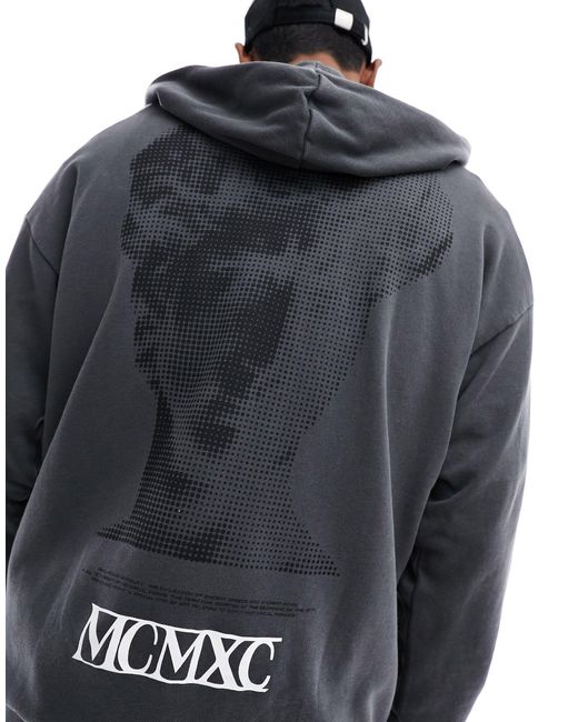 ADPT Blue Oversized Hoodie With Ace Of Spades Back Print for men