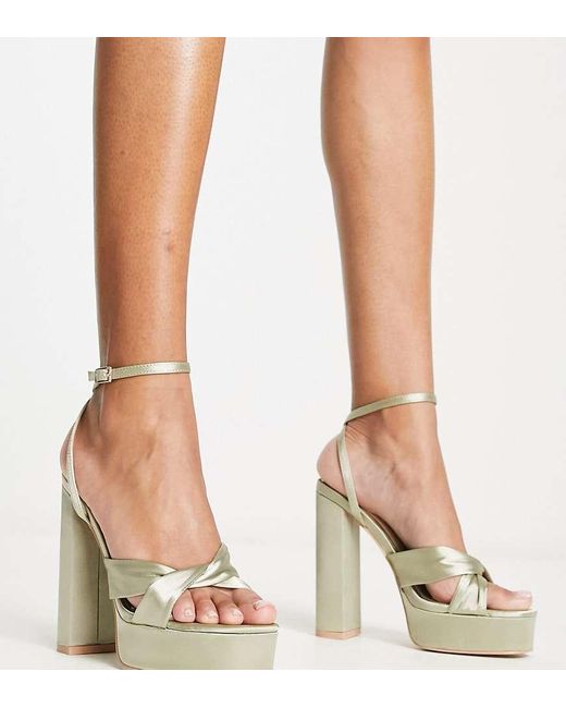 Be Mine Wide Fit Green Margot Platform Heeled Sandals