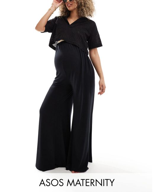 ASOS Black Asos Design Maternity Jersey Palazzo Beach Trouser