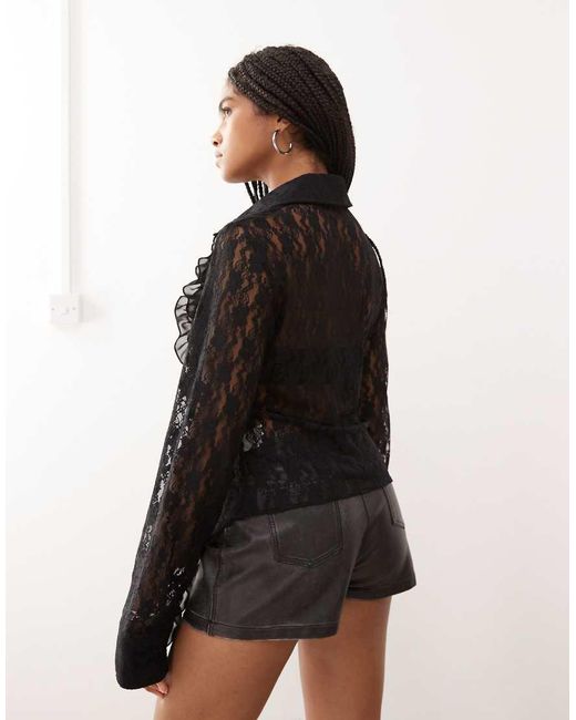 Amy Lynn Black Frill Detail Lace Shirt
