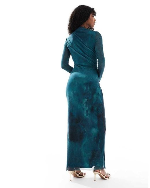 Vestido Largo Cerceta Y Verde De Manga Larga Con Estampado Marmoleado Y Diseño Con Caída De Malla De Vero Moda de color Blue