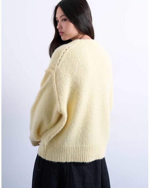 TOPSHOP White Knitted Wool Blend Fluffy Exposed Seam Easy Jumper