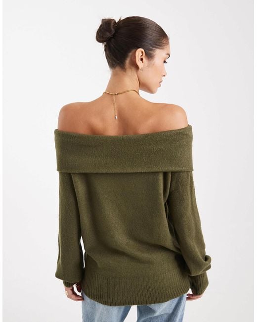 Threadbare Green Off-shoulder Jumper