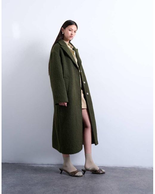 TOPSHOP White Brushed Unlined Dropped Shoulder Clean Chuck On Coat With Wool