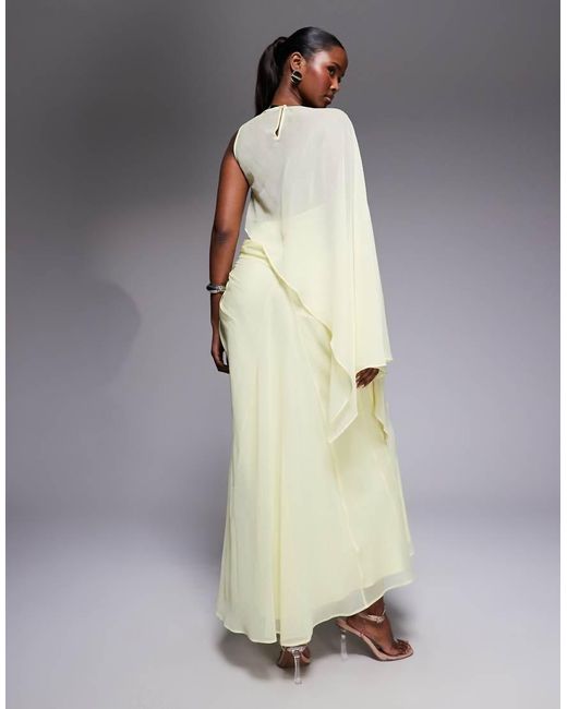 ASOS Yellow Draped Batwing Asymmetric One Sleeve Maxi Dress