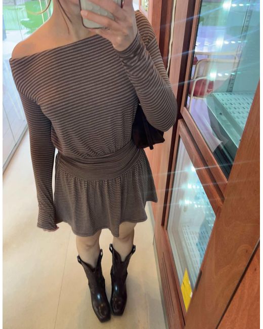 Bershka Brown – langärmliges, gemustertes minikleid