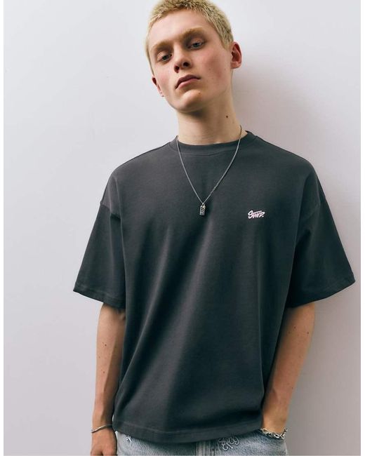 T-Shirt Oversize Squadrata Grigia Con Logo Stwd di Pull&Bear in Blue da Uomo