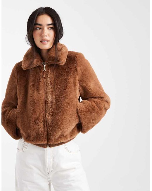 New Look Brown Faux Fur Zip Up Jacket