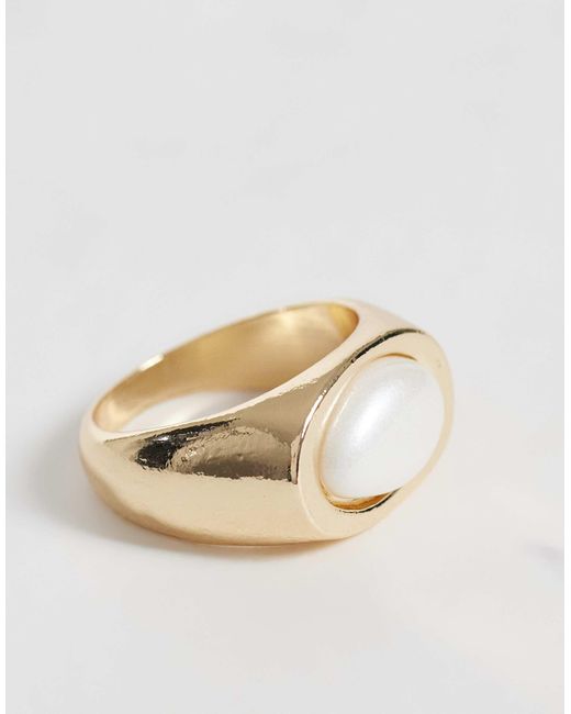 ASOS Natural Asos design curve eckiger ring mit kunstperle