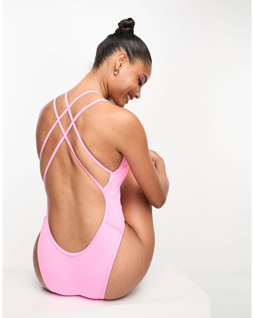 Nike Pink Hydrastrong Performance Logo Spiderback Swimsuit