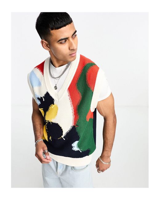 Gant Multicolor Deconstructed Pattern Cotton Knit Vest for men