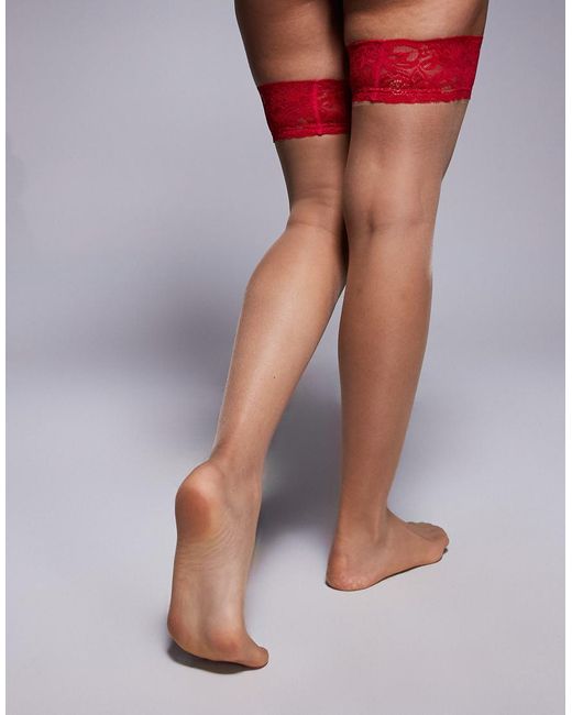 Ann Summers Red Lace Top Hold Ups
