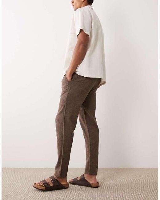 SELECTED Natural Linen Blend Drawstring Pants for men