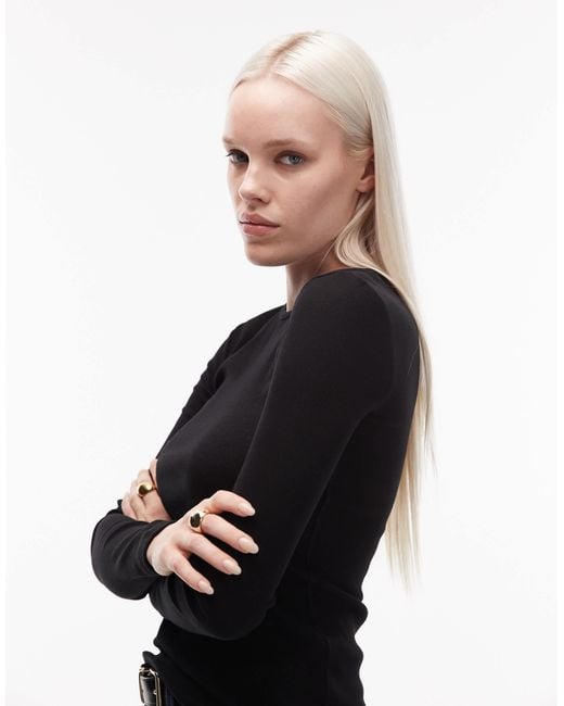& Other Stories Blue Soft Jersey Rib Long Sleeve Top