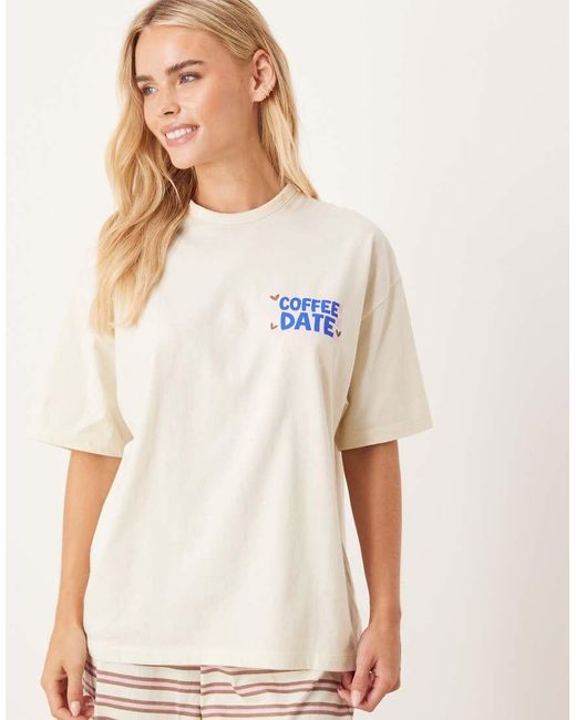ASOS Blue Asos Design Petite Oversized Tee & Wide Leg Trouser Pyjama Set With Girly Coffee Print