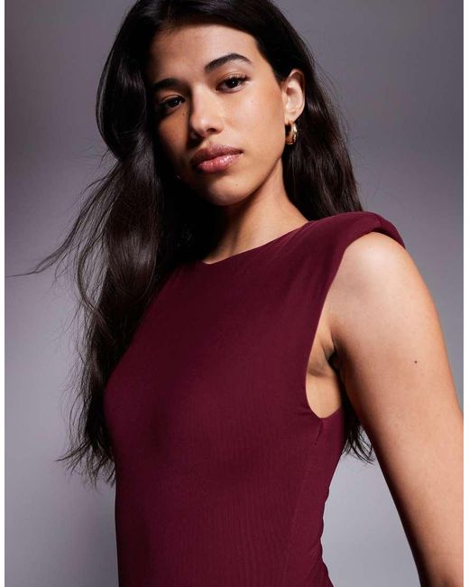 Wanderdoll Red Naomi Sculpting Sleeveless Shoulder Pad Detail Bodycon Maxi Dress