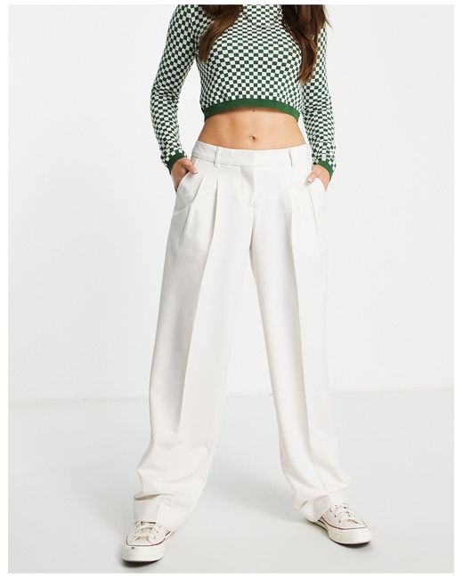 JJXX Mary Tailored Wide Leg Dad Trousers in White | Lyst