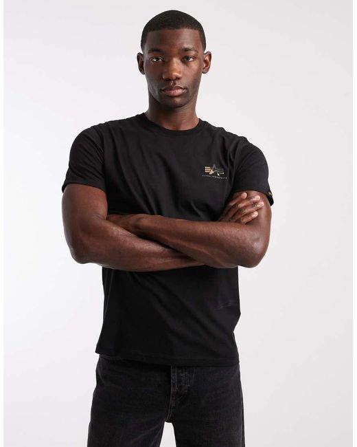 Alpha Industries Black Chest Logo T-shirt With Camo Print for men