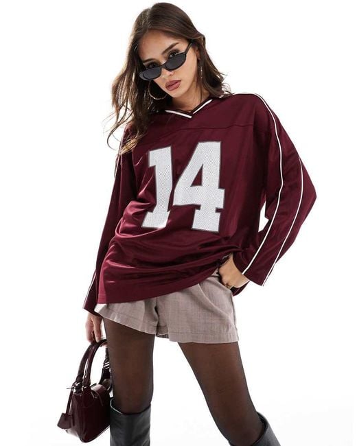 Stradivarius Red Long Sleeve Sports Jersey