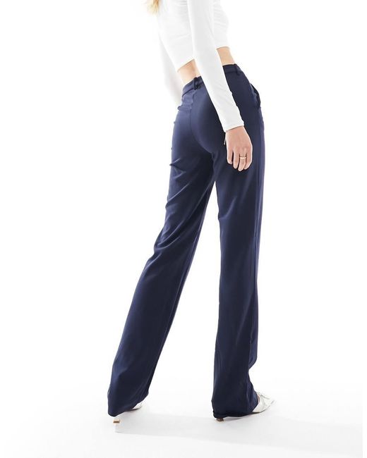 Vero Moda Blue Straight Leg Jersey Trousers With Belt Loops